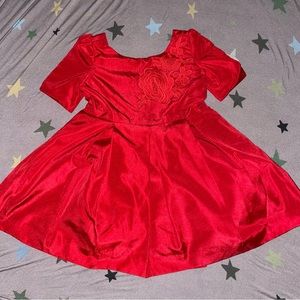Janie and Jack Dress Girl Sz 6-12 Months Red Christmas Holiday Floral Accent NEW